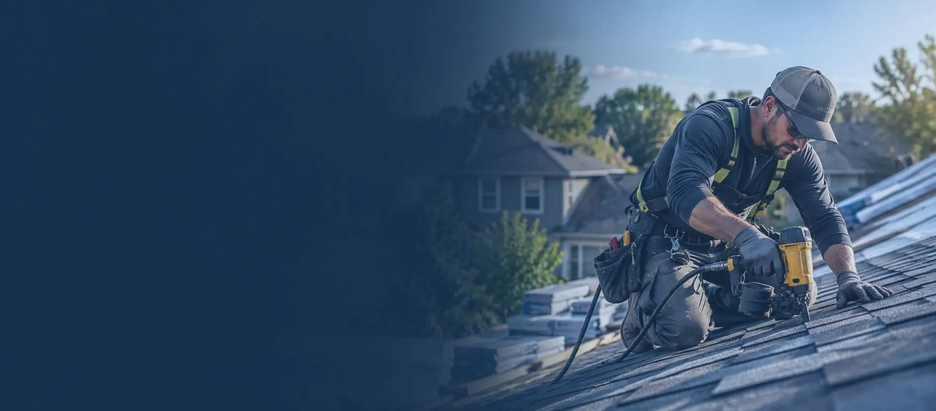Professional roofing contractor inspecting commercial roof installation and storm restoration